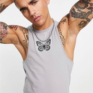BUTTERFLY EMBROIDERY 🦋 TANK TOP in Light Grey